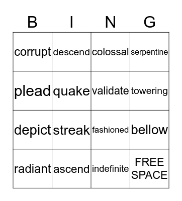 Vocabulary Bingo #1 Bingo Card