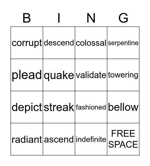 Vocabulary Bingo #1 Bingo Card