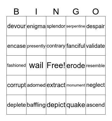 VOCABULARY BINGO 2 Bingo Card