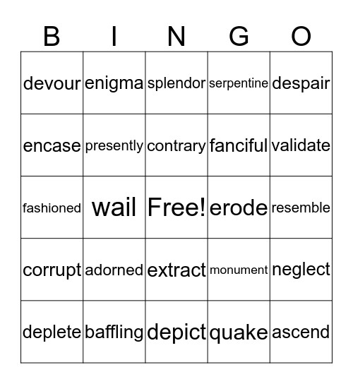 VOCABULARY BINGO 2 Bingo Card