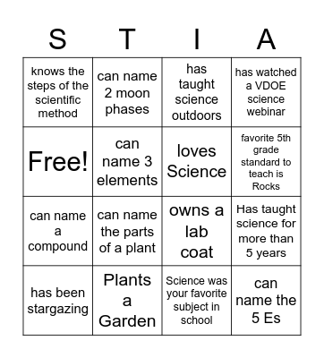 Science Bingo Card