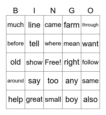 Instant Words: Level 6 Bingo Card