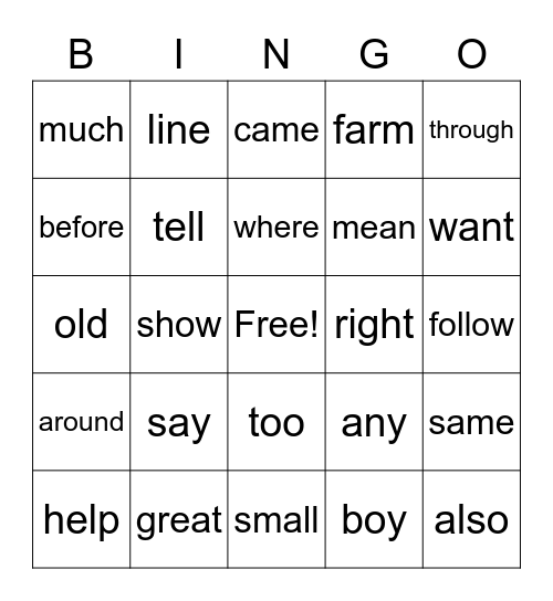 Instant Words: Level 6 Bingo Card