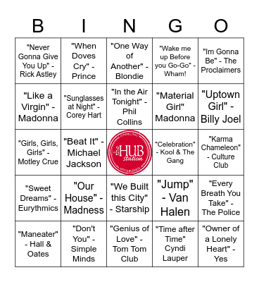 80's Music Bingo Card