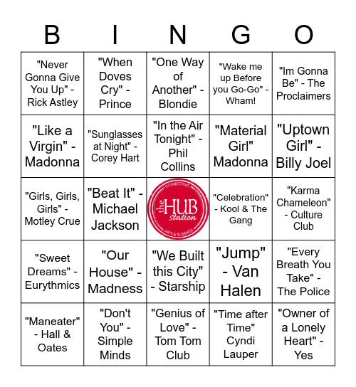80's Music Bingo Card