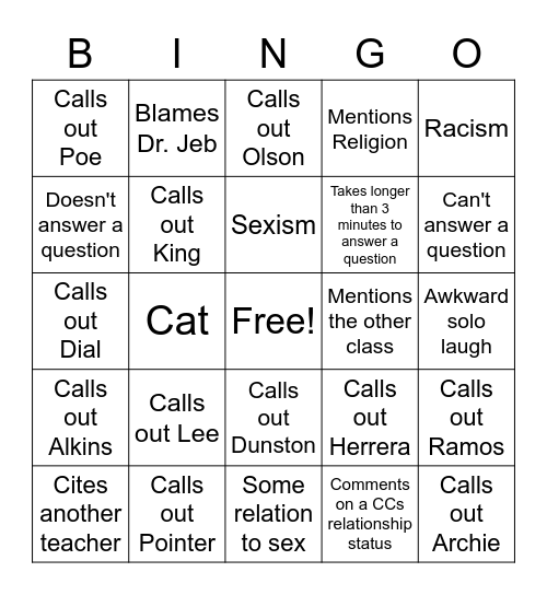 Kelly Bingo Card