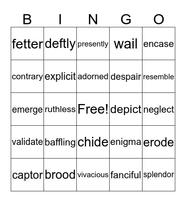 VOCABULARY BINGO 4 Bingo Card