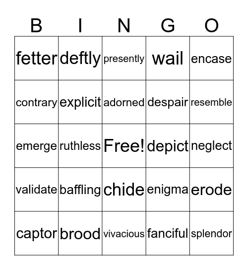 VOCABULARY BINGO 4 Bingo Card