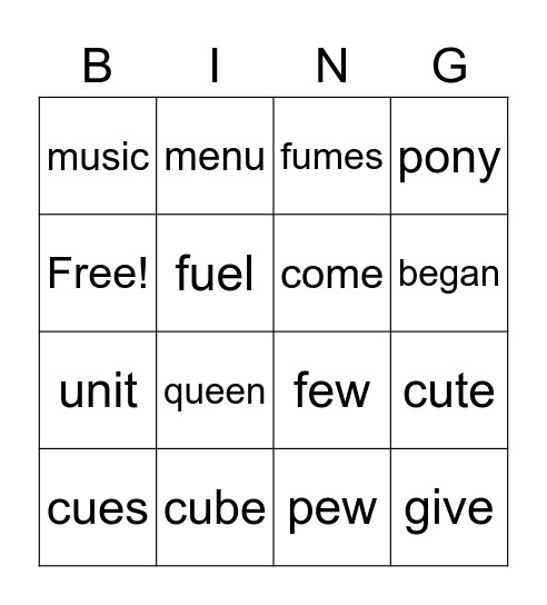 U3, W5 Spelling Bingo Card