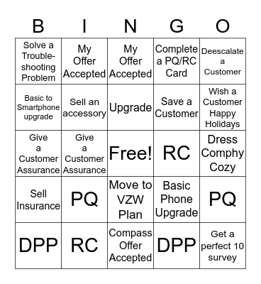 Verizon Action Bingo Card