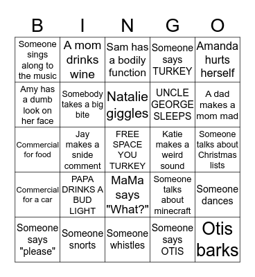 Family Thanksgiving BINGO Card