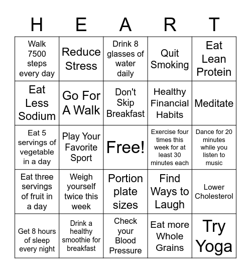 Love Your Heart Bingo Card
