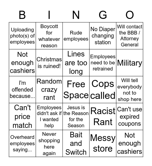 Entitlement Bingo Holiday Edition  Bingo Card