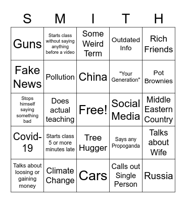 Smith Bingo Card