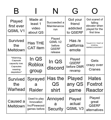 Roblox Quantum Science Bingo Card