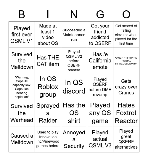 Roblox Quantum Science Bingo Card