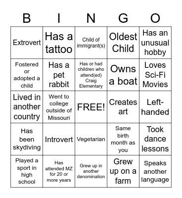 Get to Know You! Bingo Card