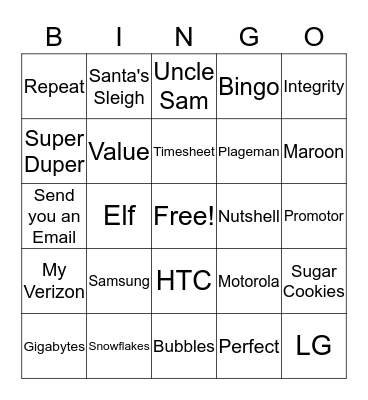 Verizon Wacky Word Bingo Card