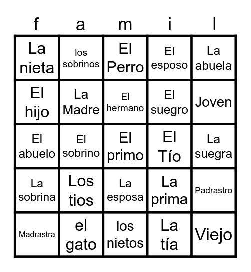 La Familia Bingo Card