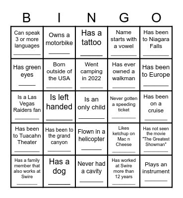 Find someone who... Bingo Card