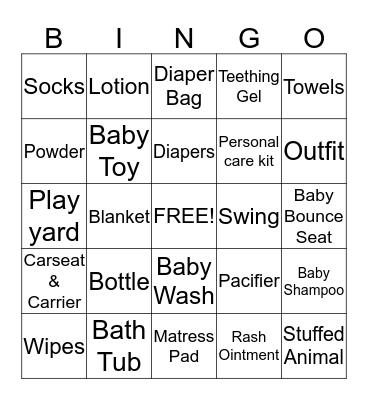 Raquel's Baby Shower Bingo Card