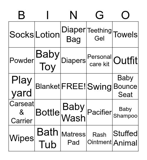 Raquel's Baby Shower Bingo Card