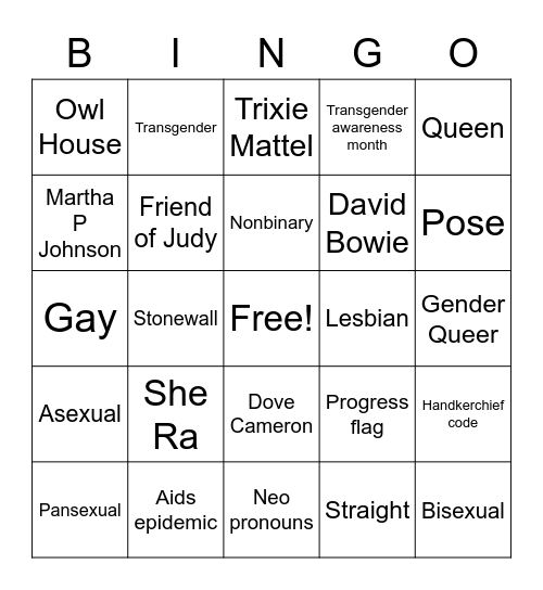 SAGA Bingo Card