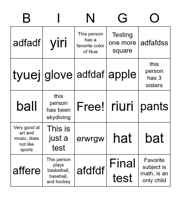 Untitled Bingo Card