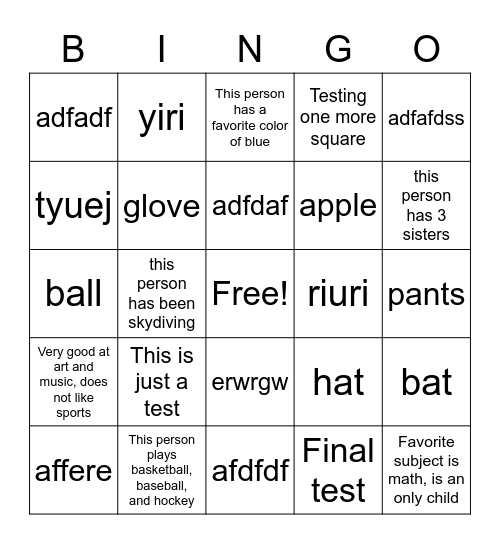 Untitled Bingo Card