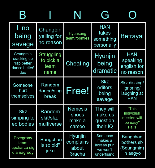 SKZ code bingo Card