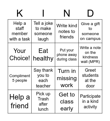 Kindness Week Bingo Card