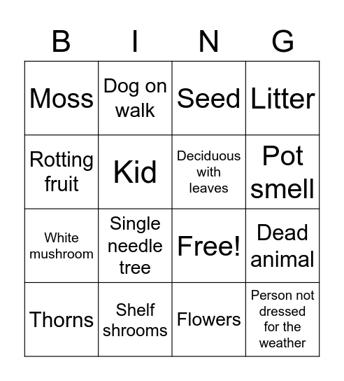 Nature bingo Card