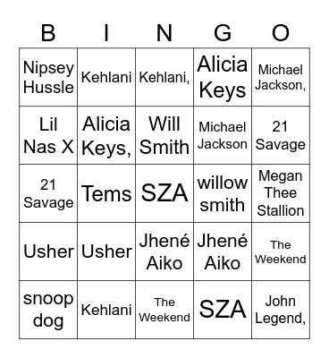 African American Artist Bingo Card