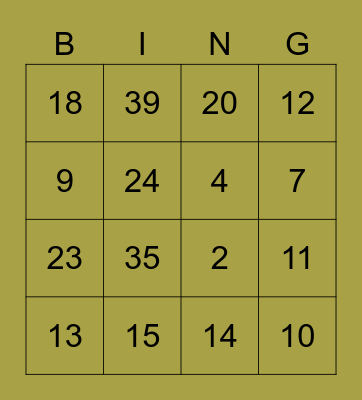 Het is weer bingo op de camping!! Bingo Card