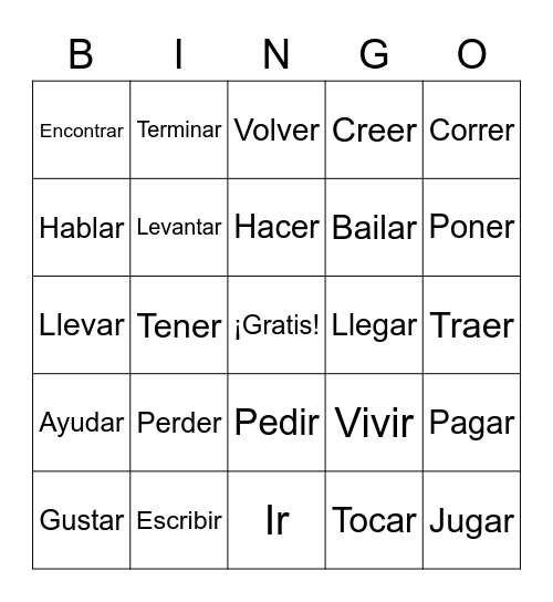 Verbos Importantes Bingo Card