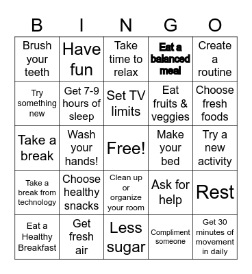 Health & Wellness Bingo Card