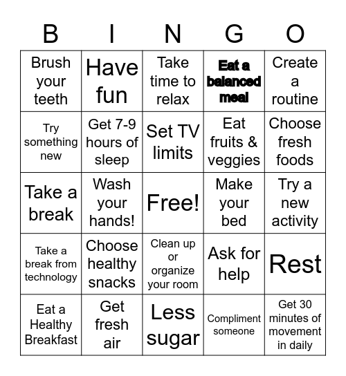 Health & Wellness Bingo Card