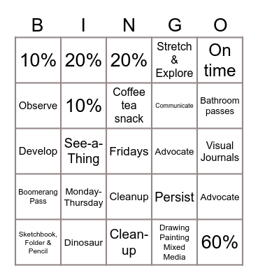 Art 1 - Syllabus BINGO Card