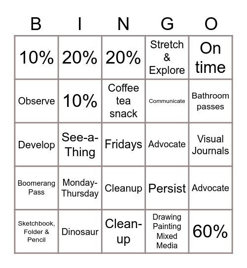 Art 1 - Syllabus BINGO Card