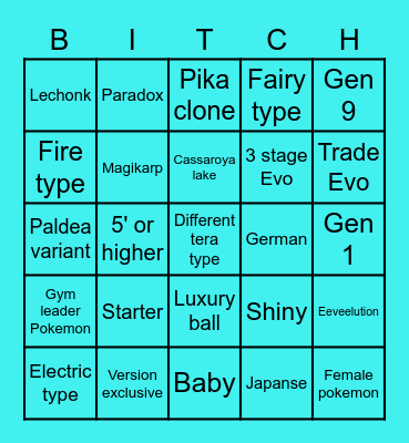 Pokemon Bingo Card