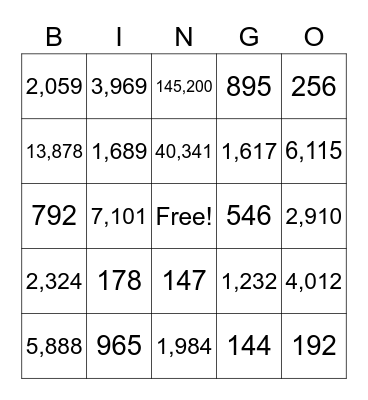 Multiplication Bingo Card