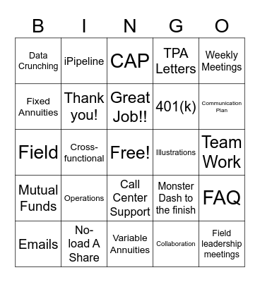 Monster Dash BINGO Card