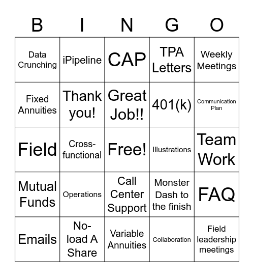 Monster Dash BINGO Card