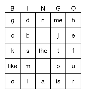 Kindergarten Letters Bingo Card