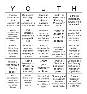 2023 Nocatee Ward Mission Plan Bingo Card