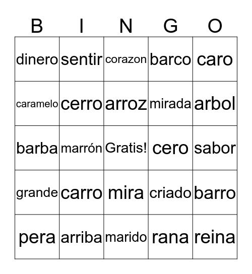 r débil o r fuerte- Bingo Card