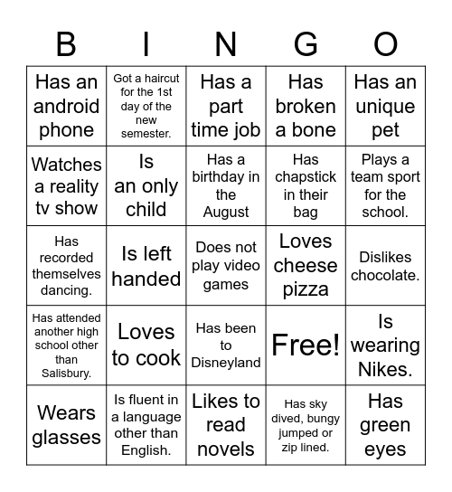 Ice-Ice Breaker! Bingo Card