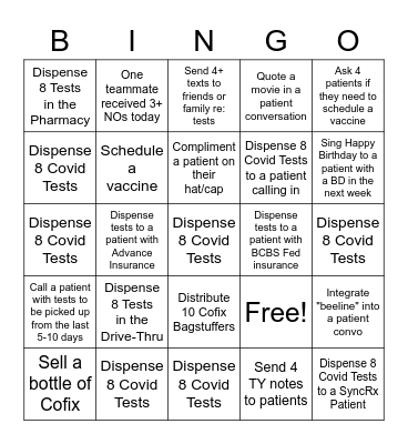 COVID TEST BINGO Card