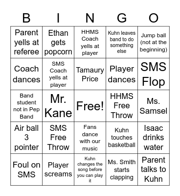 Girls Basketball Bingo Card