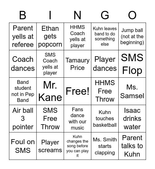 Girls Basketball Bingo Card